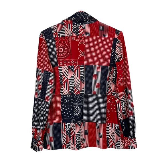 VINTAGE Career Girl Dallas Red White & Black Patchwork Long Sleeve Western Shirt - Picture 3 of 7